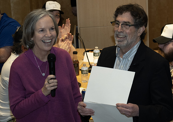 Widener University President Stacey Robertson and Professor Alan Garfield at JeopBardy