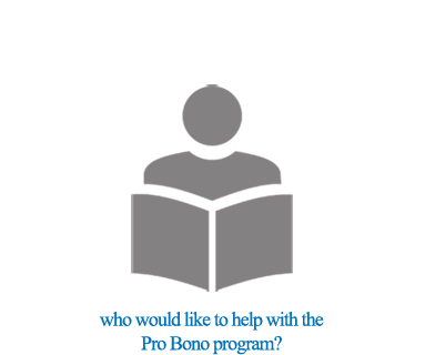 a grey icon of a person reading a book asking who would like to help with the pro bono program